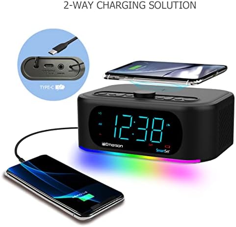 7-цветен Bluetooth-колона Емерсън Smartset - Стереозвук с мощност 10 W, безжична зареждане с мощност 15 W и led светлини, переключающаяся