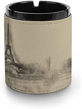 Романтична гледка към Айфеловата Кула в Париж Премиум Кожена Пепелник Кръг Цигари Настолен Пепелник за Пушачи и за Колата Или на Открито