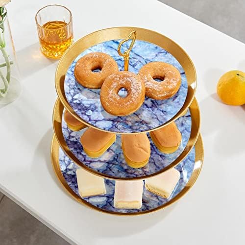 Поставка за Торта Комплект от 3 Линия Мраморна Текстура Пиедестал Дисплей Маса Десерт Поставка за Кексчета за Сватба Детски