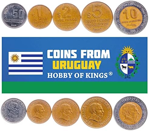 5 Монети от Уругвай | Колекция Уругвайских монети 50 Сентезимо 1 2 5 10 песо | В обращение 1998-2008 | Хосе Хервасио Артигас
