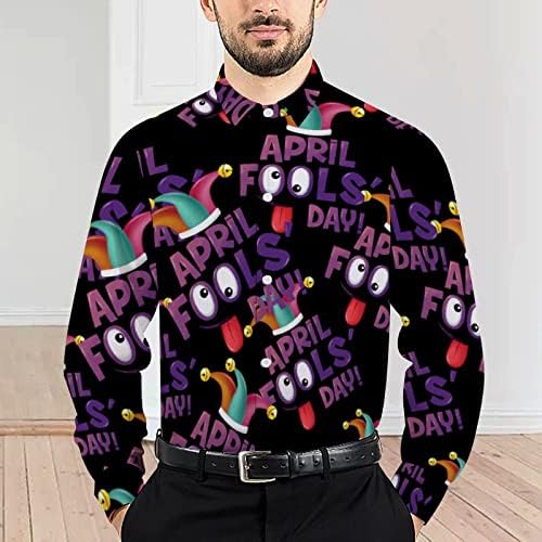 Мъжка риза с копчета и дълъг ръкав в Деня на шегата, Ежедневни Ризи Обичайните размери С дълъг ръкав