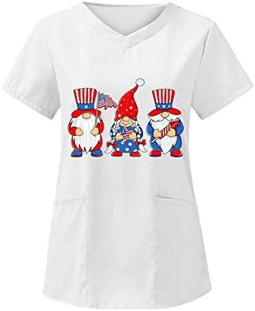 Ризи 4 Юли за Жени с Флага на САЩ, Лятна Тениска с Къс ръкав и V-образно деколте и 2 Джобове, Блуза, Топ, Празнична Ежедневни