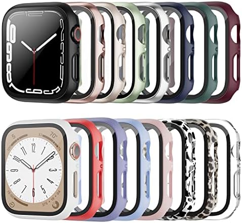 Калъф Haojavo 16 Пакет за Apple Watch Series 8 и Series 7 41 мм, с фолио от закалено стъкло, Твърд ултра тънък, устойчив на