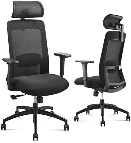 Ергономичен Офис стол MUIGELS - Компютърен стол с висока облегалка, Регулируема облегалката за глава за долната част на гърба, поддръжка