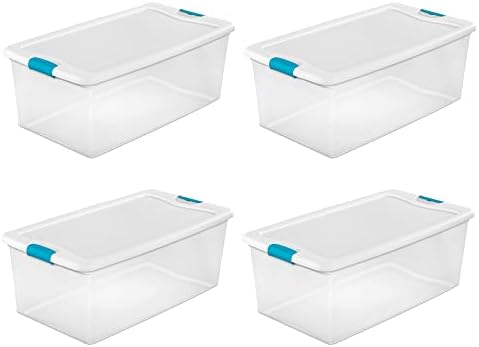 Sterilite 106 Кв. Прозрачна Пластмасова Штабелируемый Контейнер За съхранение, с Бяла капак, 4 опаковки