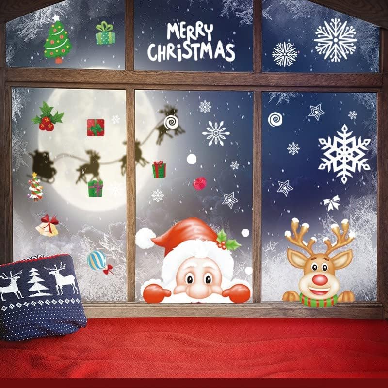 Коледни Стъклени Врати и Прозорци, Декоративни Стикери Без Лепило Статични Стикери за Украса на Стаята за Стените в Спалнята