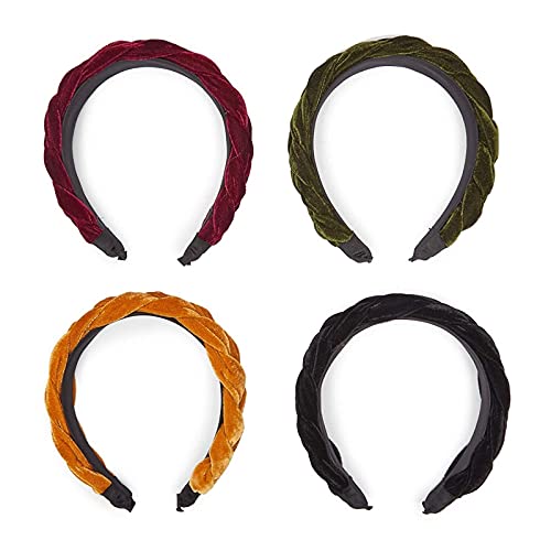Кадифена превръзка на главата за жените, аксесоари за коса с мека панделка (4 цвята, 4 опаковки)