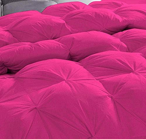 Луксозен 600 GSM Ярко Розово Пуховый Вариант, 5 теми, Стеганое Плиссированное одеяло в щипка, Комплект (Одеало + 4 Калъфки за