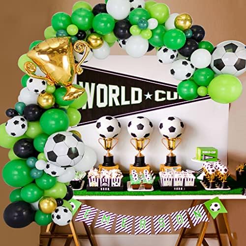 Гирлянда от Балони за Футболна среща, 12-инчови Зелени Черни и Бели балони с 18-инчови Футболни Врати, Златна Майларовая Фолио