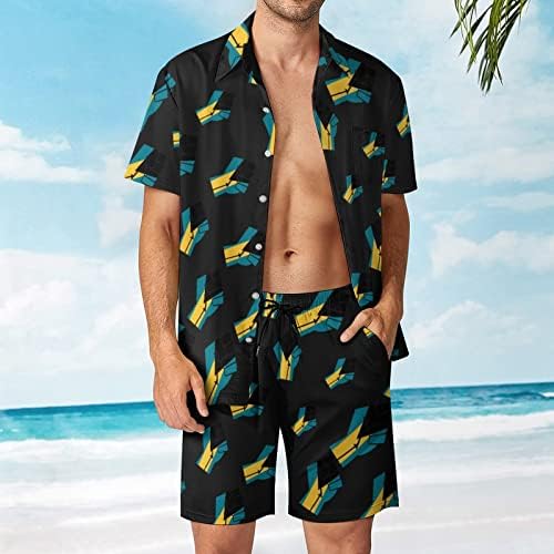 Багамский Флаг Противопоставя Мъжки Хавайски Комплект от 2 теми, Ризи с къс ръкав Копчета, Плажни Панталони на Свободния Намаляване, Тениски,