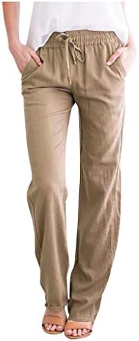 HonpraD широки панталони капри за жени, широки памучни панталони, обикновена директни дълги дамски ежедневни панталони с еластичен