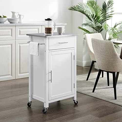 Компактна кухненска количка Crosley Furniture Savannah с плот от неръждаема стомана, бял