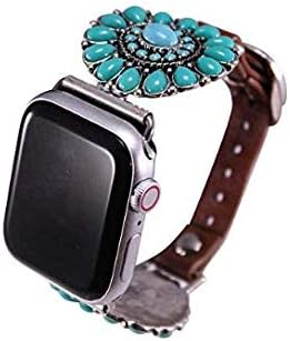 44 мм/42 мм, Съвместим с Apple Watch Серия 5, Серия 4, Голяма Версия, Нежна каишка за часовник с тюркоаз цвете в западен стил № 13