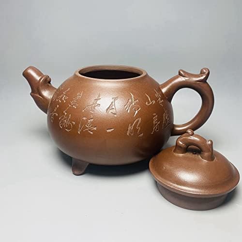 LSHACN Китайски Глинен Чайник Yixing Zisha Gongfu Чай Набор от Лилаво Глинен Чайник в три крака с вырезанным дума Гърне Лилаво Мръсотия Гу
