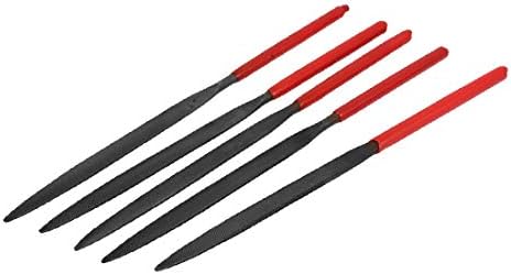 X-DREE 5 бр. Комплект напильников с плоска, посочи дръжка от Червена пластмаса с покритие, комплект инструменти, с дължина