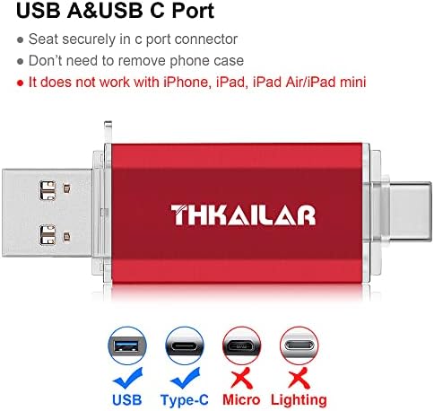 Флаш памет THKAILAR USB C 128 GB, 2 опаковки на флаш устройство с USB порта Type C Type A 3.0, USB флаш устройство C, Съвместими