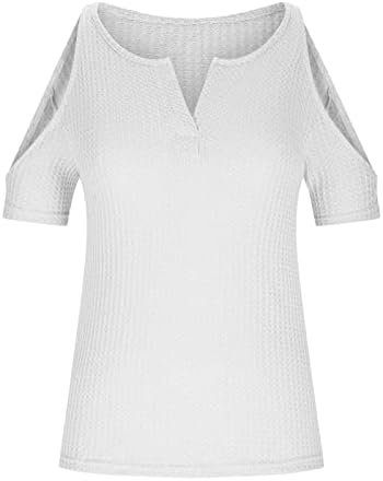 Блуза Свободно Намаляване на Жена С Къс Ръкав 2023 Памук с Открити Рамене Vneck Ежедневни Однотонная Горната Риза за Момичета TX