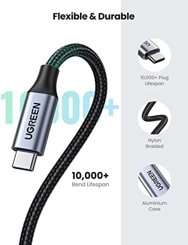 UGREEN удължителен кабел USB C 1,5 метра, USB удължителен кабел C 3,2 Найлонова Оплетка на кабела тип C за мъже и жени 100 W Зареждане