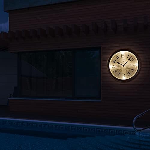 Градински часовник LOMANDA за улица/помещения, Големи Водоустойчив Стенни Часовници с Осветление, метеорологичната станция