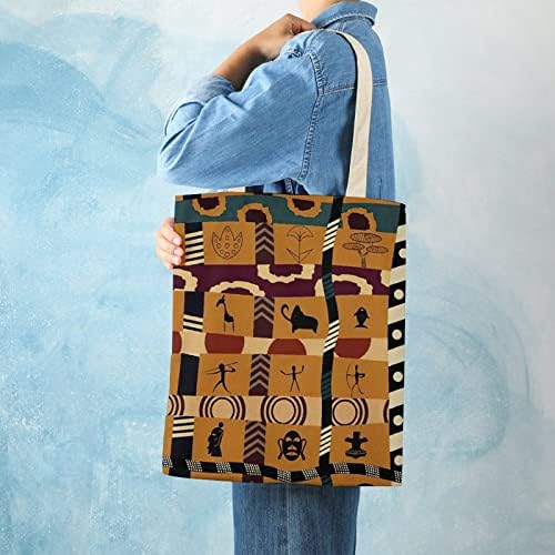 WengBeauty Холщовая Чанта-тоут В африка Етнически стил, Чанта на рамото на Модел 1, Торби за Многократна употреба за пазаруване, Плажни Чанти