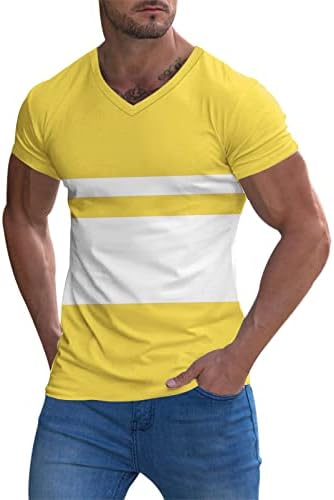 HDDK Мъжки тениски с къс ръкав, V-образно деколте, Лятна Шарени лоскутная облегающая спортна тениска, Потник, Лека тениска за бягане