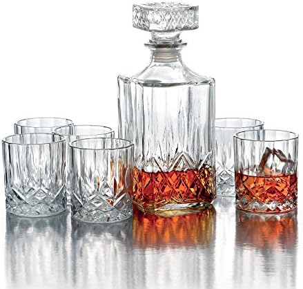 Декоративен Набор от Графинов за уиски от 7 теми с Чаши за Вино, Бърбън, Коняк, Ликьор, 32 грама, Прозрачен