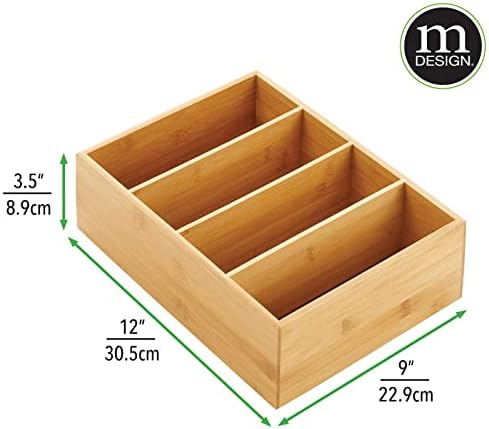 Кутия-органайзер за съхранение на продукти mDesign от бамбуково дърво, 4 секции, Разделено клон; Контейнер за кухня, килер; Държач за