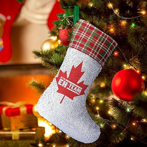 Канадски Кленов Лист Eh Team Пайети Коледни Празници Чорапи Обратим което променя Цвета си в Магически Състав за Коледно Окачени Чорапи За Камината