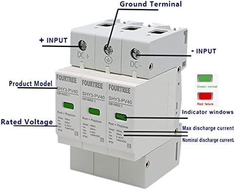 WEREVU 1БР 3P DC Слънчев филтър мрежа SPD 500V 600V 800V 1000V Външен разрядник Хранене Устройство за мълниезащита (Размер: DC 1000V, цвят: 10-20 КА)