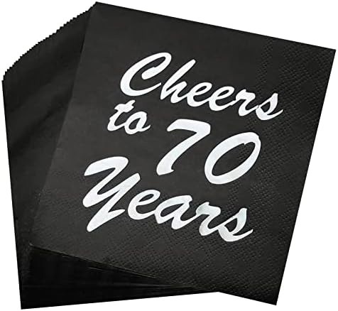 AAAMN 40 бр. Сребристо-черни Кърпички за коктейли на 70-ия рожден ден, идеални за партита на 70-ия рожден ден на 70-годишнината на жените и Мъжете