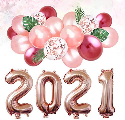 Amosfun 1 Комплект 32 Инча 2021 Номер Балон От Алуминиево Фолио, Определени Латексови Балони, Коледна Розово Злато, Вечерни Аксесоари