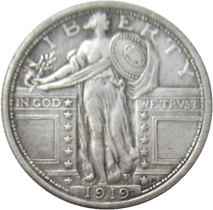 Възпоменателна Монета с Репродукцией 25 Цента Стоящи Свобода 1919 Г., която е Покрита със Сребро
