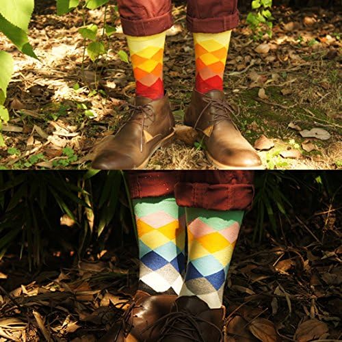 Мъжки Забавни Разноцветни Чорапи под Рокля - HSELL Новост, Памучни Чорапи в Ивица от Аргайла за Мъже Gfits