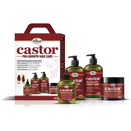 Подаръчен комплект за шампоан и балсам Difeel Castor Pro-Growth Hair Care Box от 4 теми - Включва 12 мл шампоан, балсам, маска за коса и