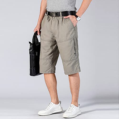 Мъжки улични шорти-карго джоб с цип, еластични тактически панталони за разходка, с множество джобове, къси панталони с дължина 3/4