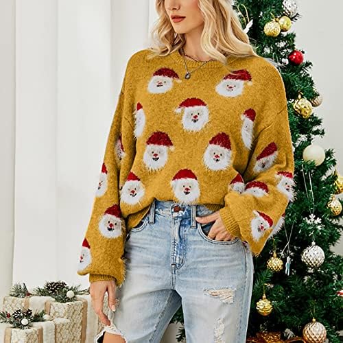 Грозен Коледен Пуловер за Жени с Хубав Модел на Дядо Коледа, Вязаный Топ с Дълъг Ръкав, Завързана Лек Пуловер с Миглите 2022