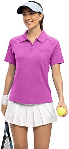 TBMPOY Дамски Ризи Поло С Къс ръкав UPF 50 + Спортни Тениски за голф с цип, Бързосъхнеща Лека Спортна Риза