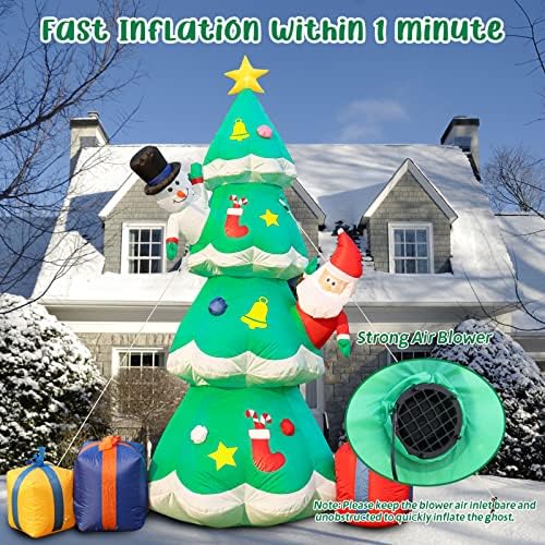 Grarg 7-Подножието Надуваема Коледно Дърво с Хубав Дядо Коледа и Снеговиком, Гигантски Коледни Надуваеми Led Украса за Коледните