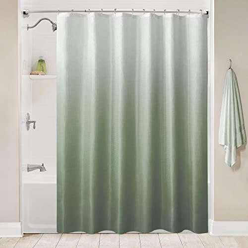 BBiggood Завеса за душ Зелен цвят с градински чай, душ Завеса за душ от плат с вафельным переплетением цвят Омбре, с плетене на една кука,