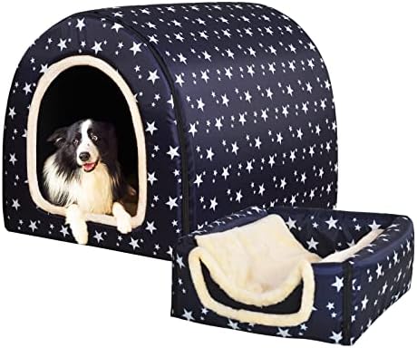 Легло за кучета с 2 Начина на употреба, Къщичка за домашни любимци в помещението с Пухкава подложка, Подвижен и миещ се калъф, Брызгозащищенным