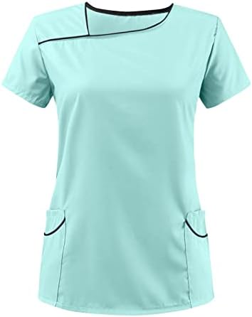 Дамски Блузи с V-Образно деколте и джобове За работниците и служителите, Тениска, Къса Дамска Блуза С Къс ръкав