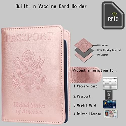 GDTK Кожен Калъф за паспорт с RFID заключване, Пътен чантата (Розово злато)