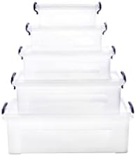 Кутии за съхранение Superio Clear с штабелируемыми капаци, Пластмасови, Контейнер за съхранение, Кутия с капаче и запирающимися дръжки, Различни размери (5 опаковки - Плос