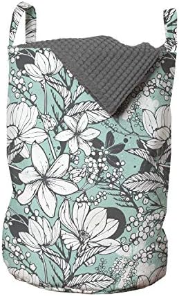 Закопчалка чанта за дрехи с цвят на Морска вълна и Сив цвят, с Ботаническата си модел под формата на цветя Франжипани, Мимоза