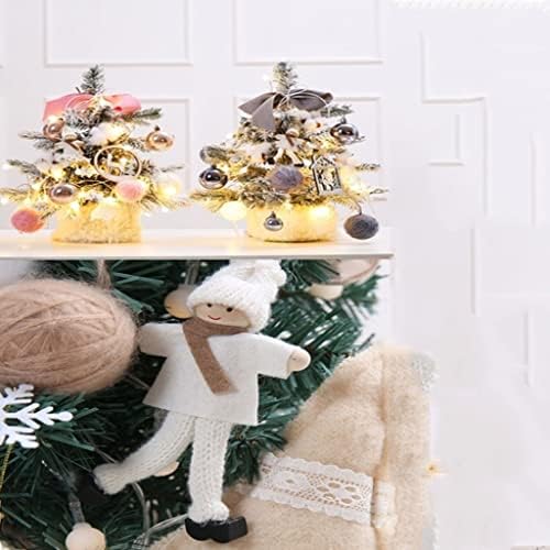 Мини Коледно дърво INDYAH с предварителна подсветка, Изкуствена Коледна елха с Малки led гирлянди и тъканната чанта-поставка
