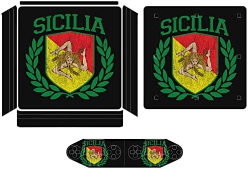 Сицилиански Флаг на Щита с Лаврами, Забавен Стикер, Защитен Филм на кожата, Фина Стикер с Пълна Принтом, Калъфи за PS-4 Slim/PS-4 Pro Конзола и 2 контролера