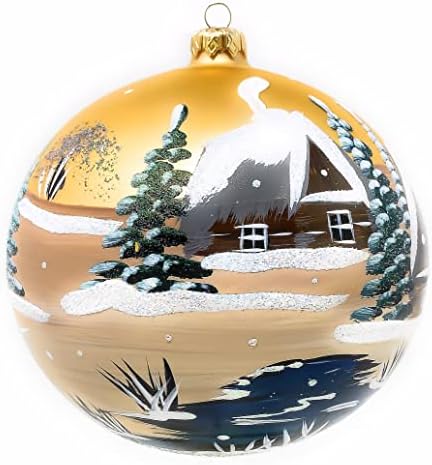 Полска галерия Коледна украса, Зимен Ден, Выдувной Стъклена Топка 6 инча (Златна Мат, 150 мм)