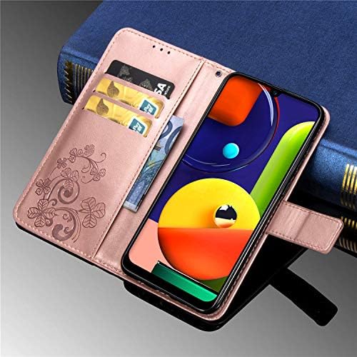 Чанта-портфейл Supdigital Galaxy A21, [С цветна Релефна], Защитен калъф-награда от изкуствена кожа Премиум-клас с държач за карти и стойка за Samsung Galaxy А21 2020 г. съобщение (Rosegold)