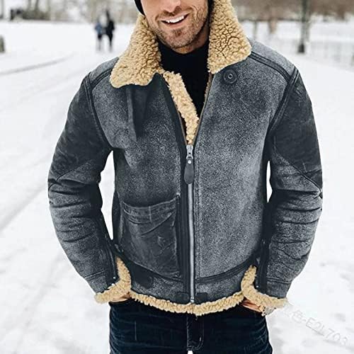 Палто за мъже, Мъжки Зимни топло яке с дебела ревера и подходящи по цвят сака от изкуствена кожа