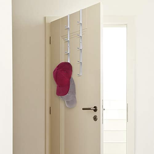 Модерна поставка за съхранение на шапки от бял метал над вратата с 5 куки, комплект от 2
